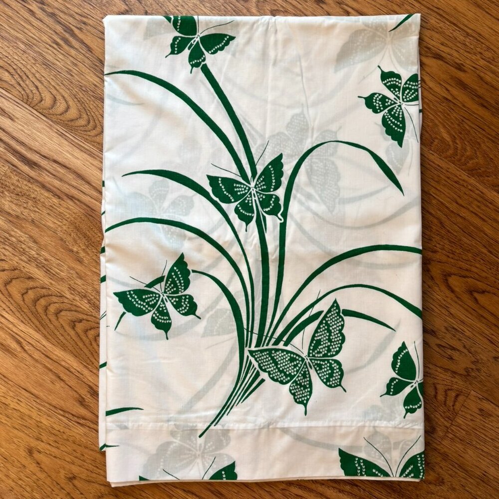 VTG 1970s NEW Burlington Green Butterfly Print NO IRON PERCALE TWIN FLAT SHEET